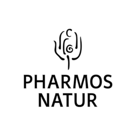 Logo von Pharmos Natur in Schwarz, darunter der Schriftzug "PHARMOS NATUR".